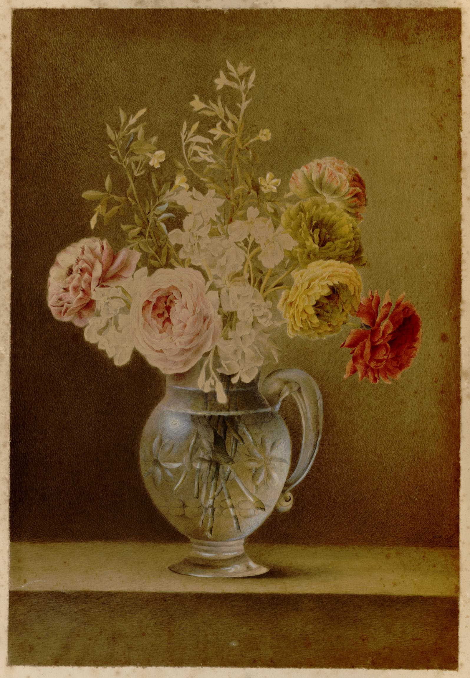 Marie-Thérèse Vien, Fleurs dans un vase de cristal, aquarelle et pastel, Montpellier, musée Fabre