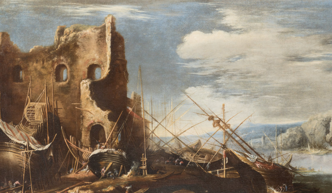 Salvator Rosa, Paysage côtier avec des ruines et des navires