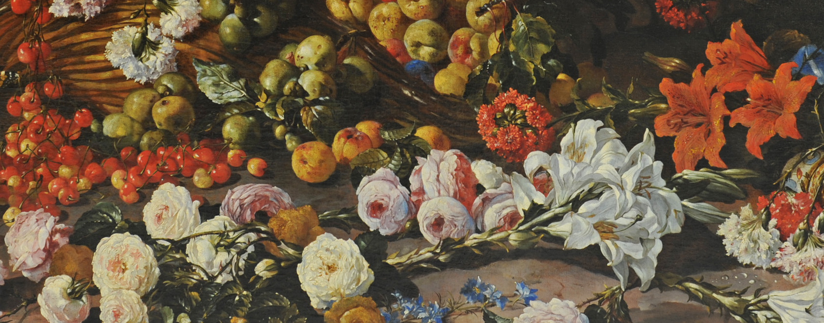Paolo Porpora, Nature morte aux fleurs, avec un vase d’Orient et des oiseaux, vers 1660 - 1673, huile sur toile, 125 x 177 cm, Valence, musée des Beaux-Arts (détail), Photo © Eric Caillet