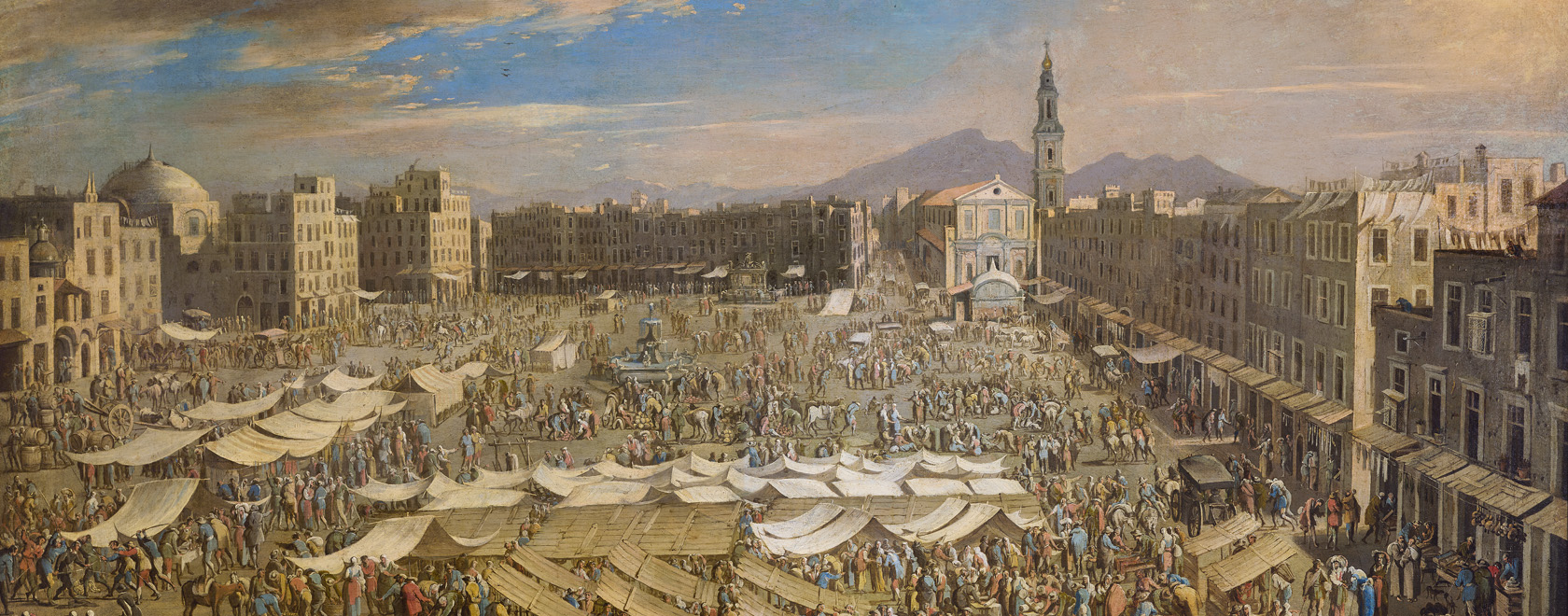 Domenico Gargiulio, La Place du marché à Naples, vers 1654, huile sur toile, 80 x 145 cm, Séville, Casa de Pilatos, Fundación Casa Ducal de Medinaceli (détail). Photo © Martin García