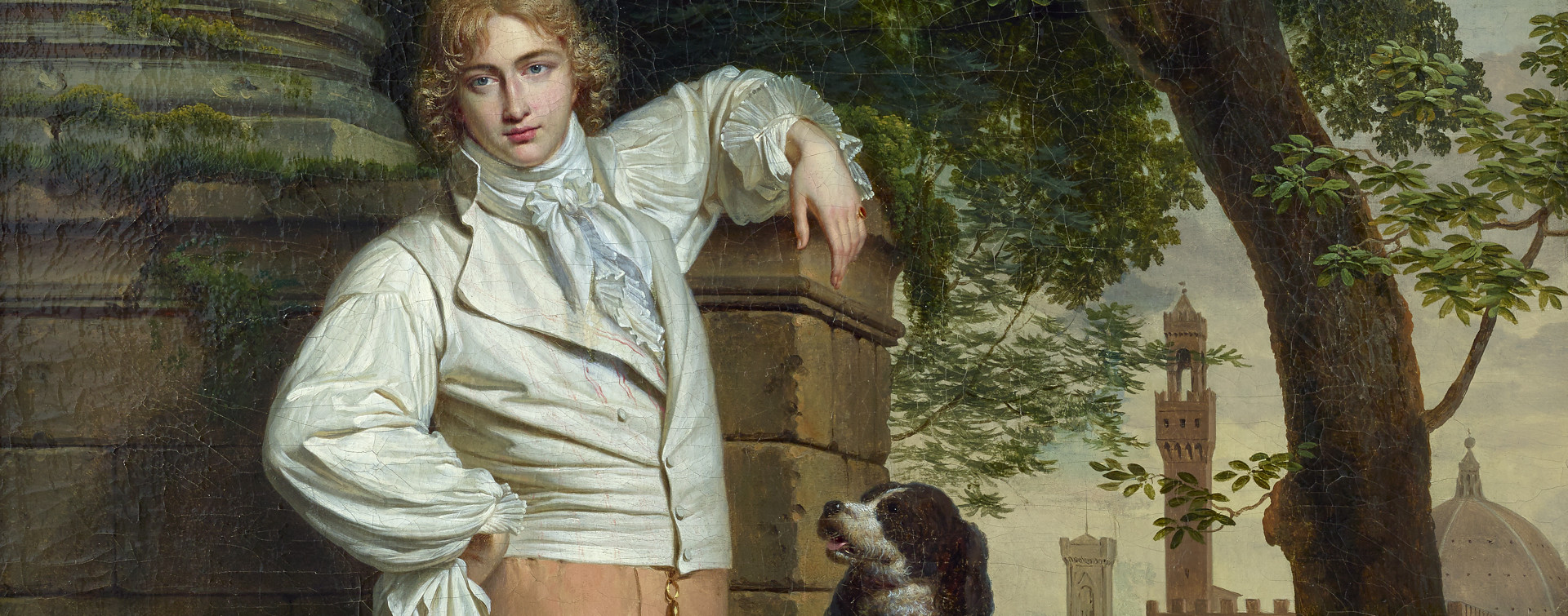 Louis Gauffier, Portrait de jeune homme avec son chien (détail), collection particulière