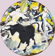 Claude Viallat, Sans titre, 1984, Acrylique sur cercle contreplaqué, diamètre 28 cm, Atelier de l’artiste